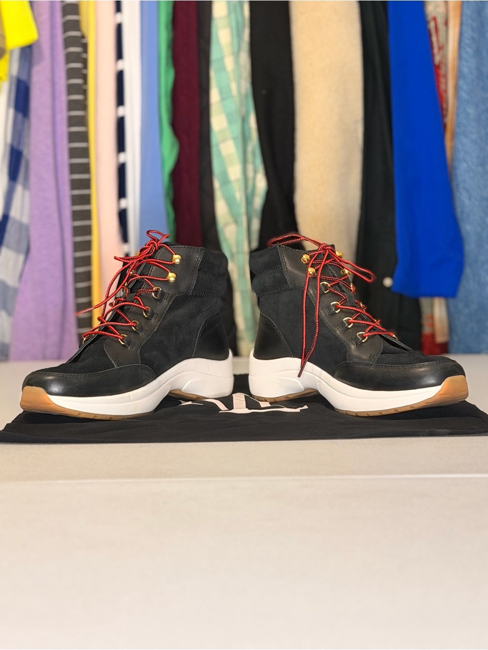 Lauren Ralph Lauren Black High-Top Sneakers with Red Laces